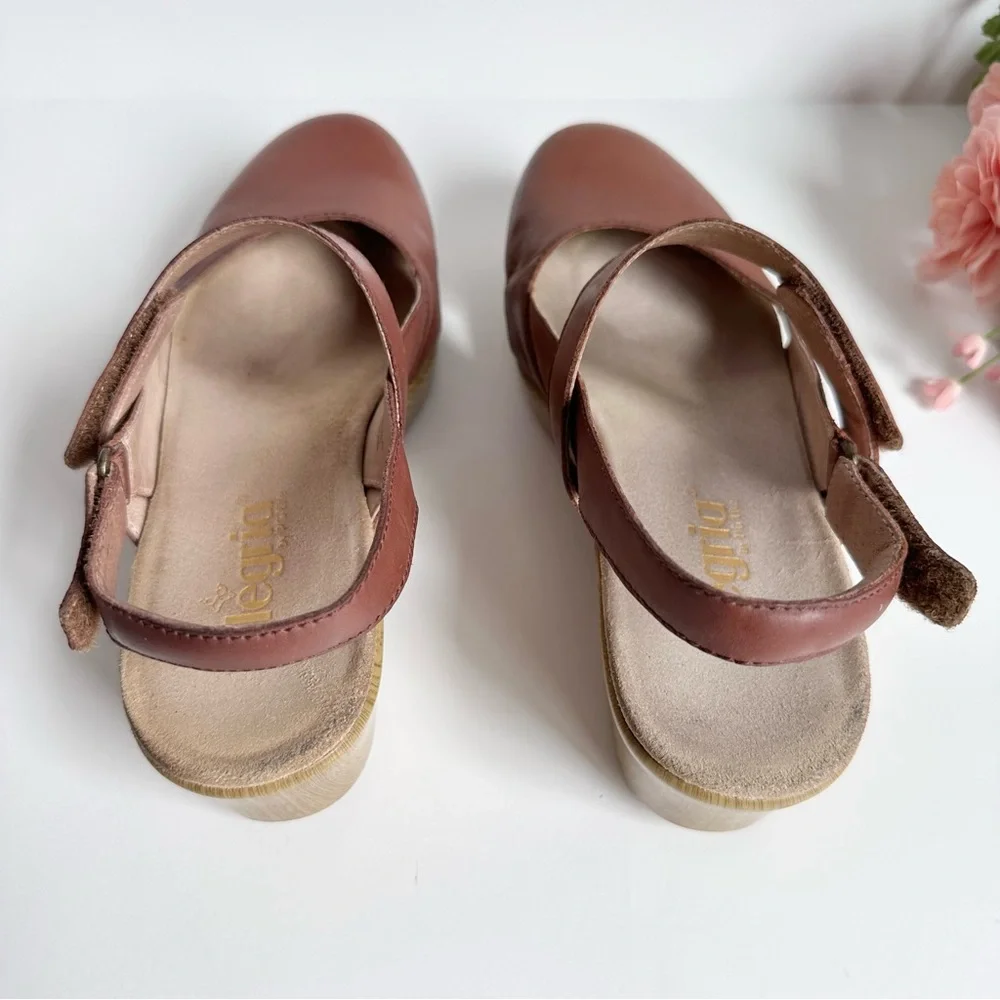 Alegria Tarah Cognac Leather Ankle Strap Wedge Shoes - Picture 8 of 16